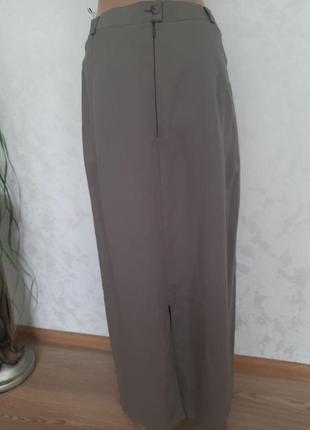 Натуральная юбка миди макси карманы высокая посадка цвет оливы2 фото