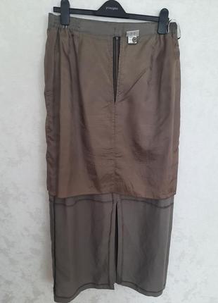 Натуральная юбка миди макси карманы высокая посадка цвет оливы6 фото