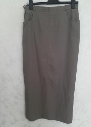 Натуральная юбка миди макси карманы высокая посадка цвет оливы3 фото