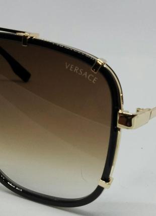 Versace модные женские солнцезащитные очки коричневый градиент в золотом металле3 фото