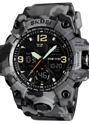 Спортивные мужские наручные часы skmei 1155, качественные армейские военные часы с секундомером подсветкой5 фото