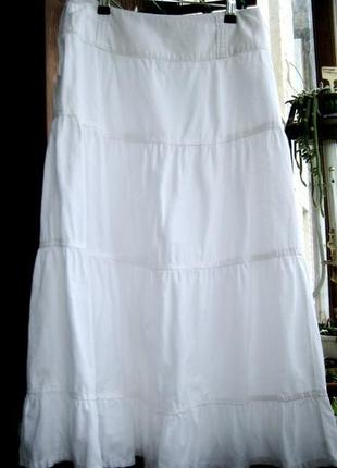 Белая юбка лен вискоза р 38 длинная