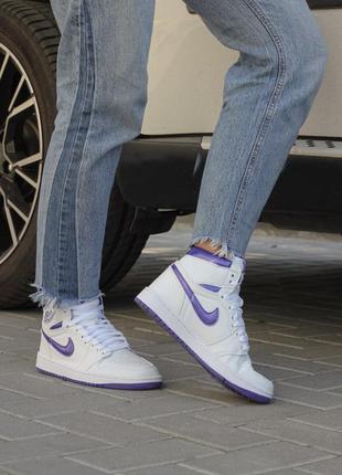 Жіночі шкіряні високі кросівки nike air jordan 1 retro high court purple#найк8 фото
