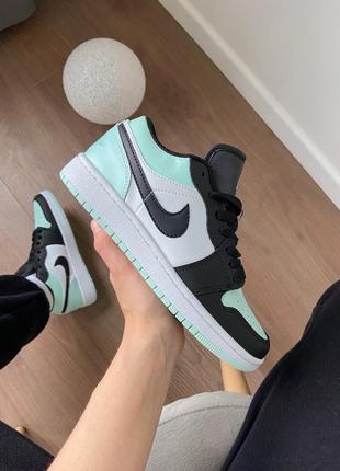 Женские кожаные кроссовки nike air jordan 1 low mint/black#найк1 фото