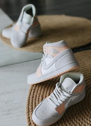 Женские высокие кожаные кроссовки nike air jordan 1 high grey/orange#найк2 фото