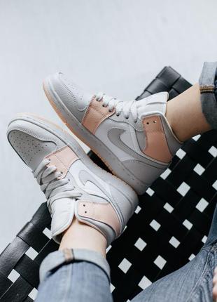 Женские высокие кожаные кроссовки nike air jordan 1 high grey/orange#найк4 фото