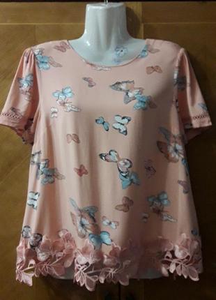 Брендовая  красивая  100% вискоза  блуза с кружевом  р.12 от  oasis