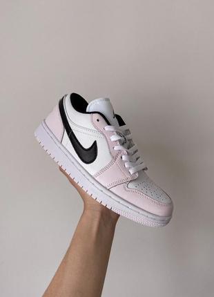 Женские кожаные кроссовки nike air jordan 1 low white/pink#найк