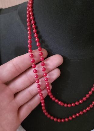 Классические красные длинные бусы ожерелье3 фото