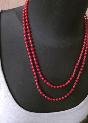 Классические красные длинные бусы ожерелье4 фото
