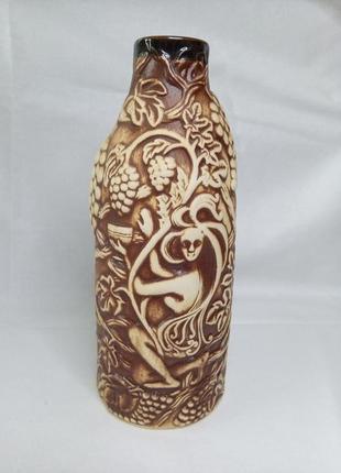 Керамическая ваза объемный рисунок девушка виноградные гроздья в- 24 см. глиняная ручной работы н766