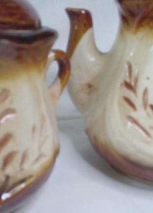 Глиняні ручної роботи чайник цукорниця в- 10 см. об'ємний малюнок гарбуз паркан заваник в- 13 з н7685 фото