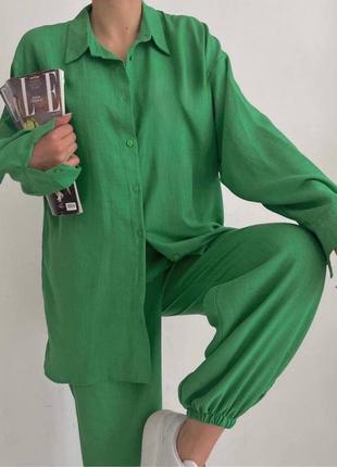 Костюм, сорочка і штани , зелений , льон2 фото