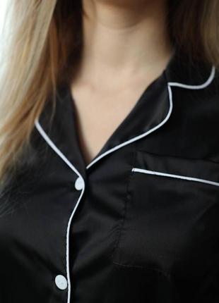 Шовкова піжама рубашка + шорти чорний4 фото