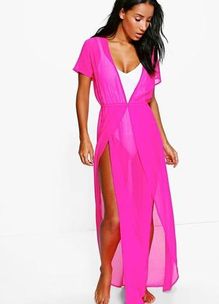 Длинное розовое пляжное платье в пол пляжная туника макси2 фото
