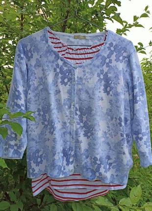 Коттоновый кардиган ,накидка с голубыми цветами,54-58(20)разм.,tu