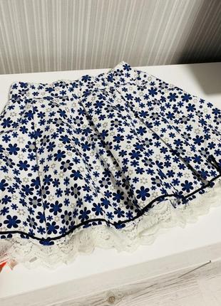 Очень красивая нарядная юбка в рубчик цветочный принт 🌸🌸🌸3 фото