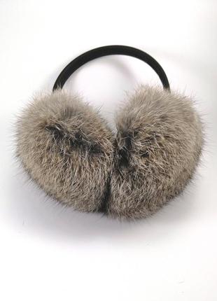 Хутряні навушники зимові кролик сірий мишачий колір3 фото