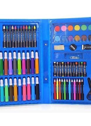 Набір для дитячої творчості та малювання painting set 86 предметів дитячий у валізці блакитний