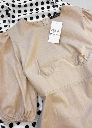 Льняна сукня міні з імітацією корсету5 фото