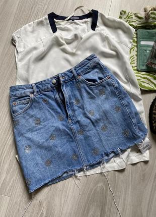 Крутая джинсовая юбка topshop moto