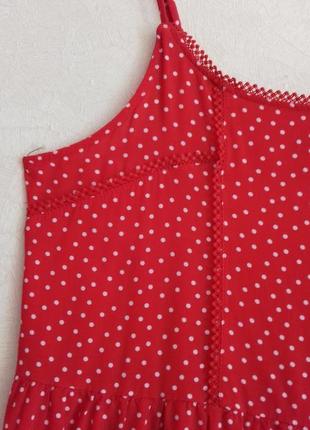 Натуральный лёгкий  свободный сарафан в горошек /красное  платье на бретельках оверсайз4 фото