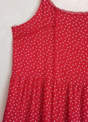 Натуральный лёгкий  свободный сарафан в горошек /красное  платье на бретельках оверсайз3 фото