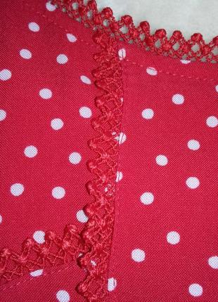 Натуральный лёгкий  свободный сарафан в горошек /красное  платье на бретельках оверсайз5 фото