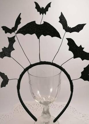 Обруч хеллоуин летучая мышь. 
ободок с летучими мышками. украшение на хеллоуин хелловін прикраса halloween.1 фото