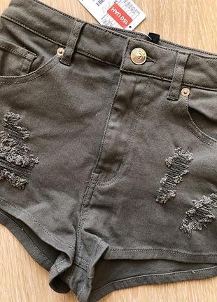 Шорті хакі h&m хакі шорти джинсові хм нові висока посадка висока завищена талія завищена