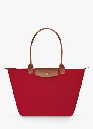 Яркая практичная лёгкая сумка из ткани и кожи longchamp