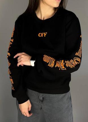 Черный свитшот с оранжевыми надписями off white vlone