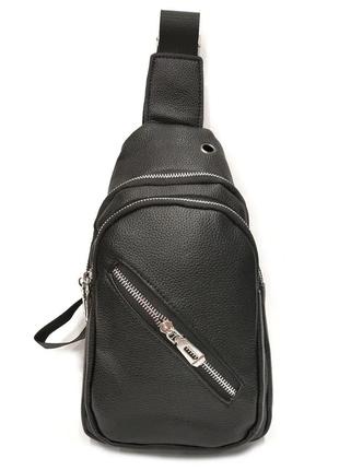 Сумка нагрудная мужская бананка из кожзама 7083 черный ( код: ibm037b )