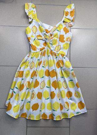 Стильна літня легка жіноча біла сукня  з жовтими лимонами2 фото