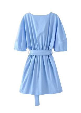 Голубое платье zara с карманами и поясом, рукава-летучая мышь2 фото