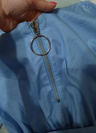 Голубое платье zara с карманами и поясом, рукава-летучая мышь5 фото