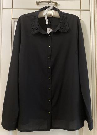 Чёрная блуза/блузка/рубашка с длинным рукавом и кружевным воротником vero moda2 фото