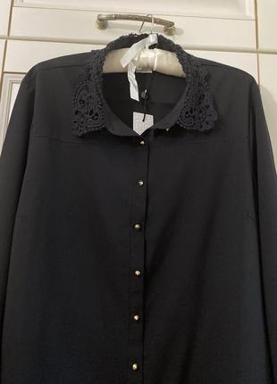 Чёрная блуза/блузка/рубашка с длинным рукавом и кружевным воротником vero moda4 фото