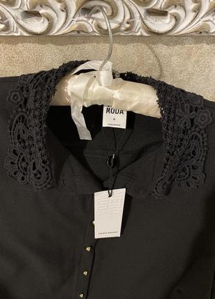Чёрная блуза/блузка/рубашка с длинным рукавом и кружевным воротником vero moda7 фото