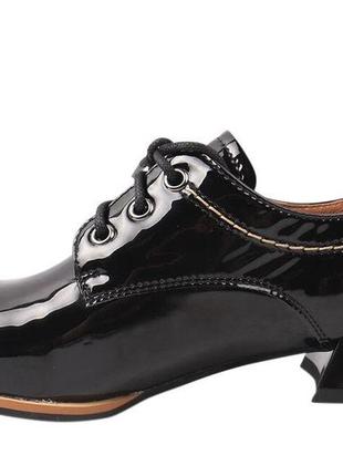 Туфли женские из натуральной лаковой кожи, на низком ходу, на шнуровке, черные, brocoly6 фото