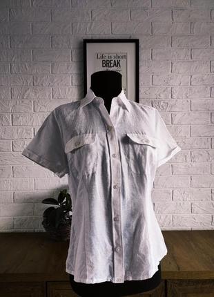 Рубашка блуза льон лен, хлопок,біла, короткий рукав,p.m,l,,38,42