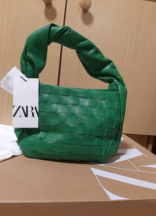 Zara сумка натуральная кожа зелёная зеленый
