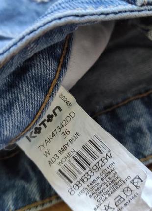 Koton jeans джинсовые шорты, высокая посадка, с вышивкой, мом6 фото