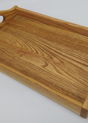 Деревянный поднос из дуба с ручками 42×26.3×4 см | натуральное дерево для подачи блюд, завтрака, кофе в постел