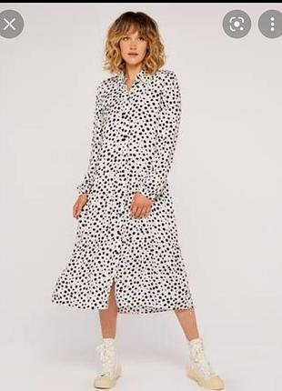 Ярусное платье в горох из вискозы zara,  h&m,  apricot