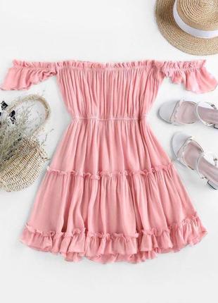 Сукня пудрова з рюшами лялькове плаття рожеве сарафан2 фото