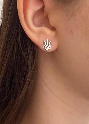 Срібло сережки 925 проба герб україни, пусеты серьги герб украины тризубец