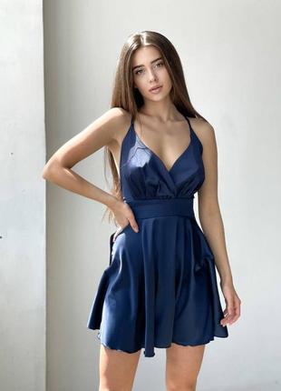 Шёлковое платье с открытой спиной синяя роза2 фото