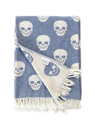 Полотенце хлопковое 90х160см с бахрамой двухсторонние lotus home pestemal - skull denim