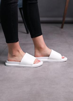 Шлепки женские белые летние (шлепанцы из эко-кожи белого цвета) - женская обувь на лето 20226 фото
